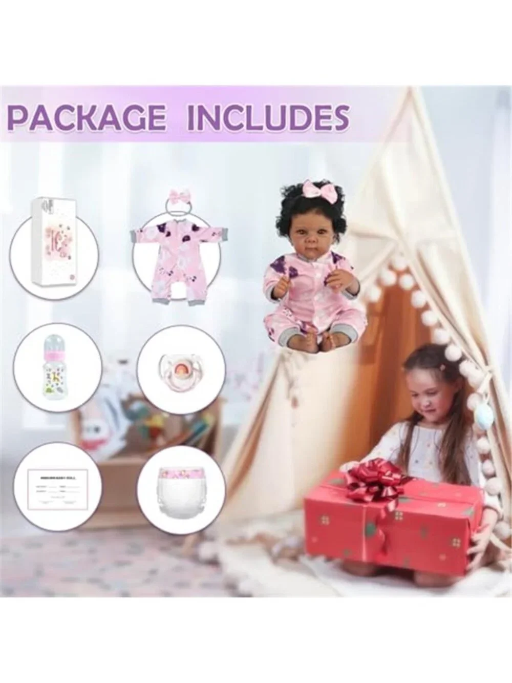 18 Inch Reborn Baby Doll Black Girl Realistic African American Pink Jumpsuit